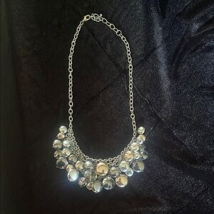 Silver Cluster Necklace with Pearly and Crystal Accents